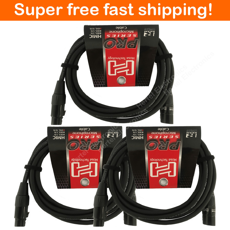 3 Pack Hosa Pro Microphone Cable HMIC-015, Neutrik REAN XLR3F to XLR3M 15Ft