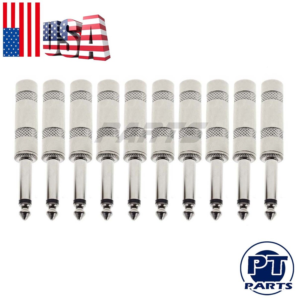 10pcs 1/4 MONO TS Heavy Duty Male Audio Speaker Guitar Cable Connector Plug Jac
