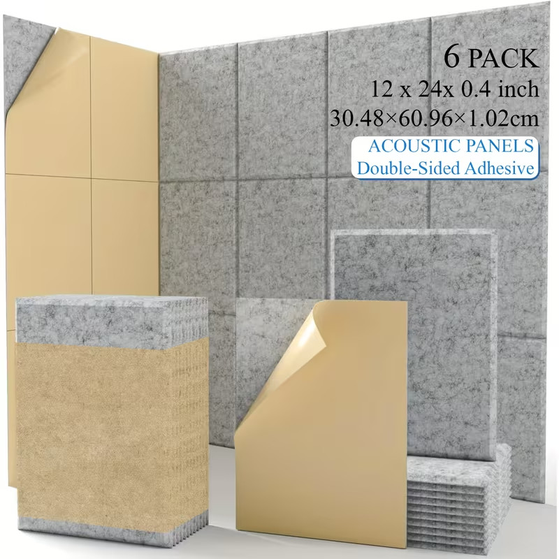 6pcs 12″ x 24″ Rectangular Soundproof Wall Panels Removable High-density grey