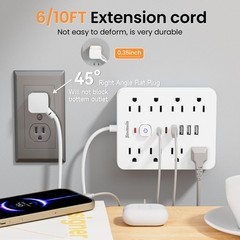 Surge Protector Power Strip – 8 Outlets(1850W/15A/14AWG) 4 USB A（2 USB C,