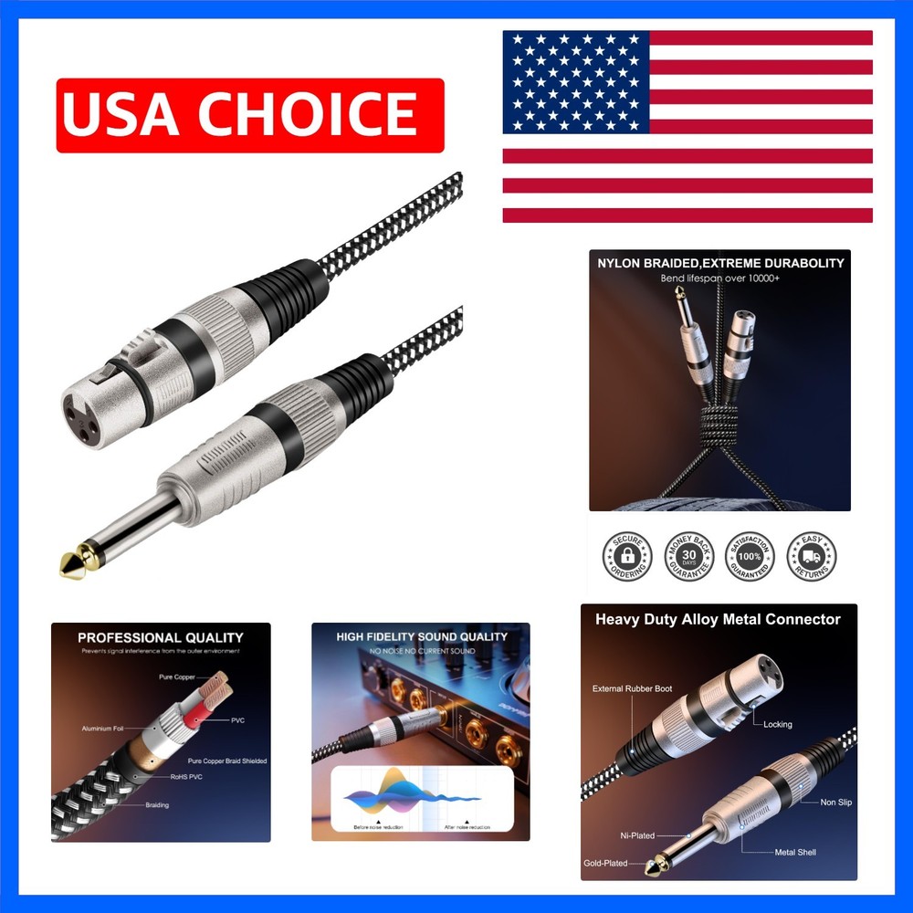 XLR Female to 1/4 Inch TS Cable 6 FT, Nylong Braided XLR 3 Pin Female to 6.35…