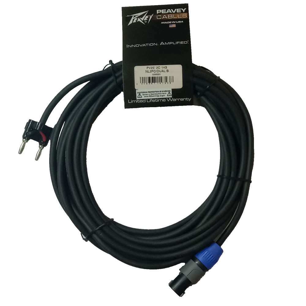 Peavey 25ft 14 AWG Speakon to Dual Banana 2-Conductor Speaker Cable
