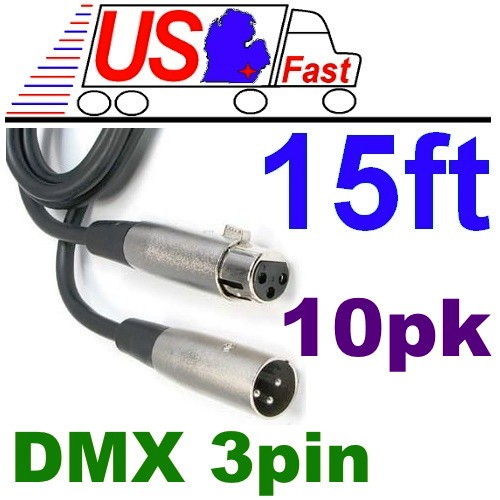 10x/pack 15ft DMX 3Pin Male~Female Cable for DMX512 Light Lighting DJ Stage Data