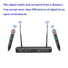 Audio UHF Wireless Microphone System 2CH Handheld Church Dynamic KaraoK Mic KTV