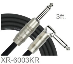 3ft. Kirlin 1/4″ Mono Straight/Right-Angle Male/Male Instrument Cable, OFC 20AWG