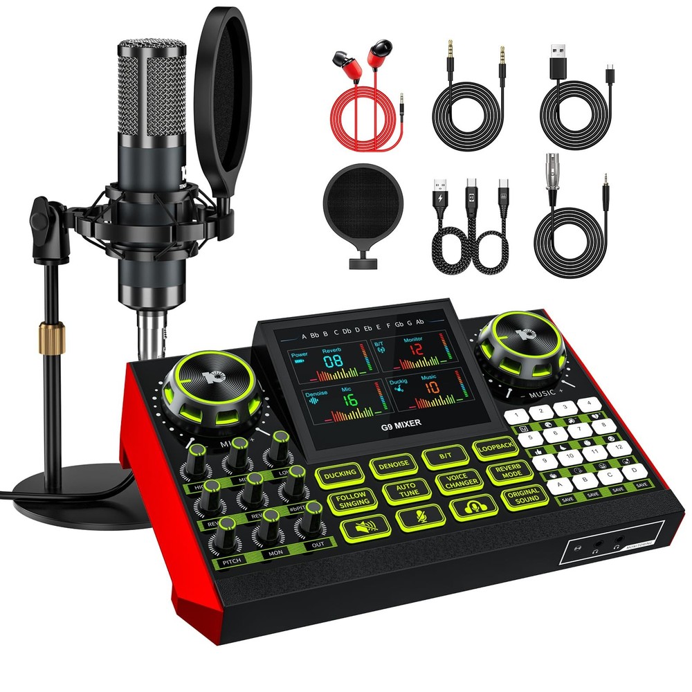 G9 Podcast Equipment Bundle with Audio Mixer for Streaming Singing, 3.5mm Con…