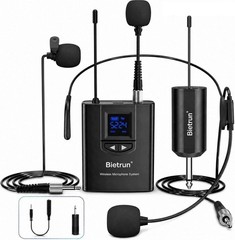 UHF Wireless Lavalier Mic System with 165ft Range & Rechargeable Transmitter