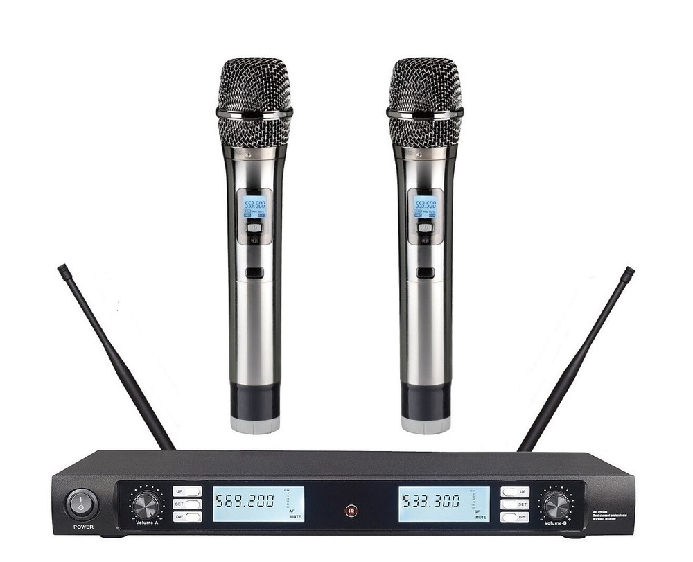 Dual Wireless Dual Handheld Microphone System Vocal Karaoke DJs FCC Compliance