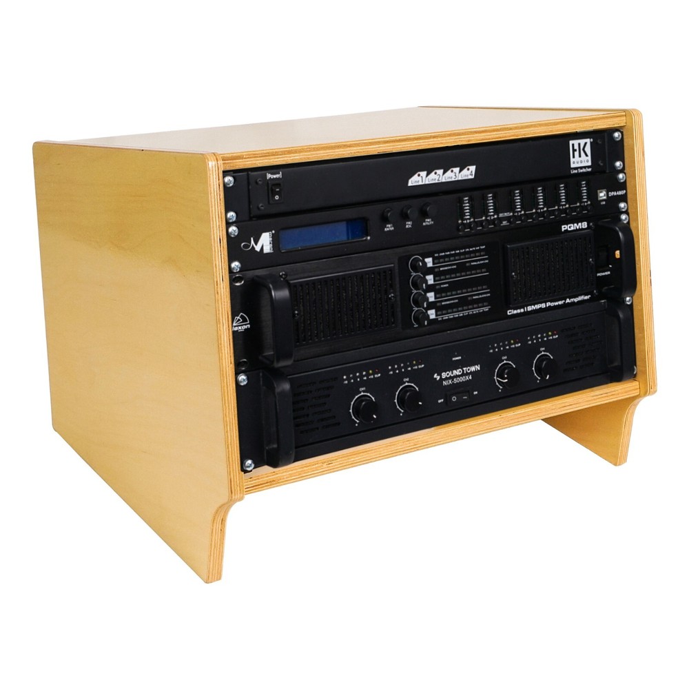 Sound Town DIY 6U Angled Desktop Studio Rack w/ Plywood, Golden Oak (SDRK-Y6SL)