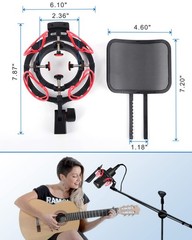SUUNTOK Microphone Shock Mount with Pop Filter Universal Shock Stand for Micr…