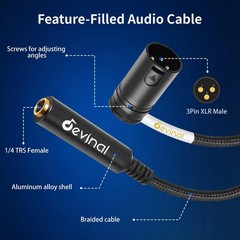 Devinal Rotatable Right-Angle XLR to 1/4″ Female Cable, 1FT, 635F_XLRM