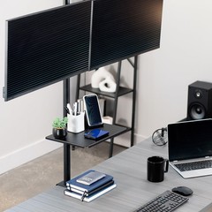 Black 14 x 10 inch Shelf Pole Mount, TV Cart, Speaker Stand, Clamp-on, Steel