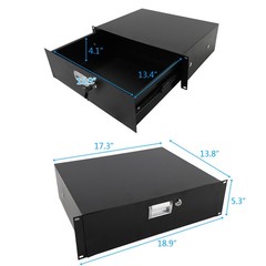 19″ 3U Steel Plate DJ Drawer Equipment Cabinet with Keys Black, in stock