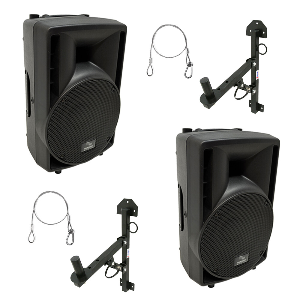 (2) Harmony Audio HA-C8A Pro DJ 8″ Powered 300W PA Speaker (2) Wall Mount Stand