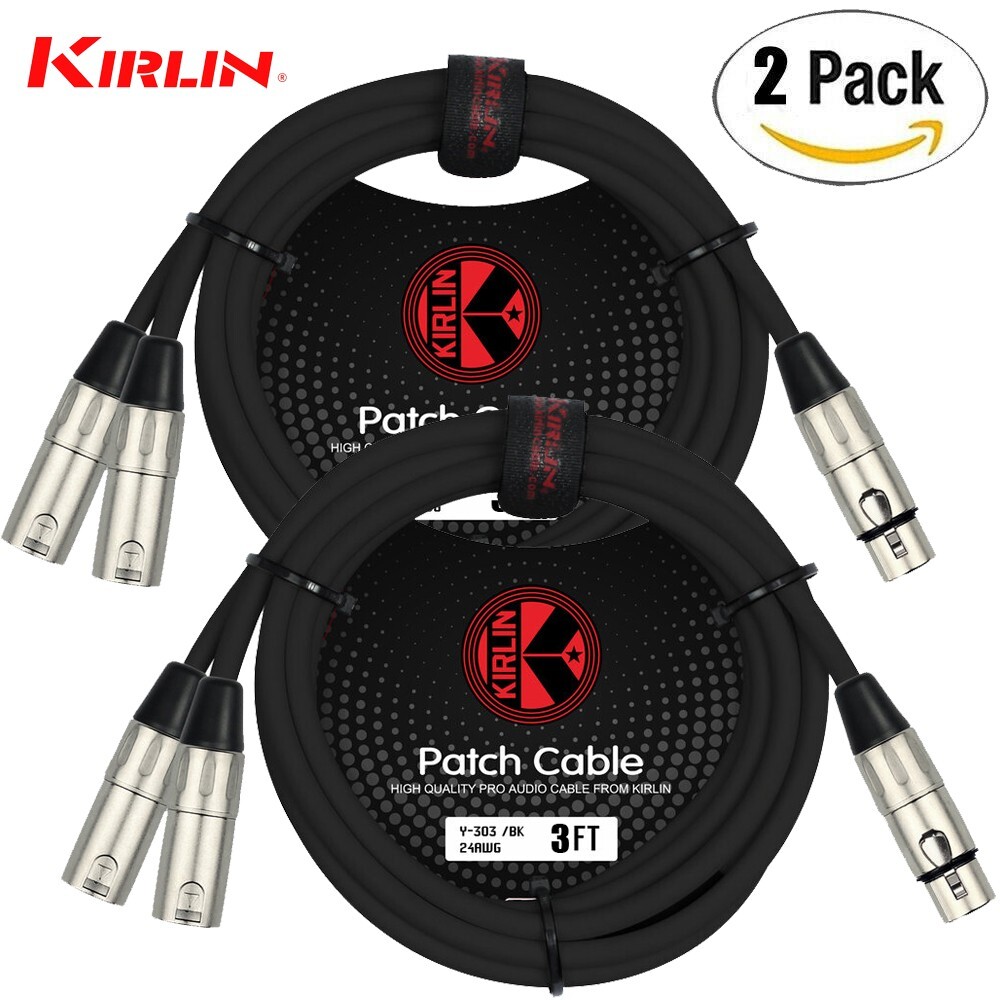 2-PACK Kirlin 3FT Splitter Y-Cable 3-Pin XLR Female to Dual XLR Male Y-303-03