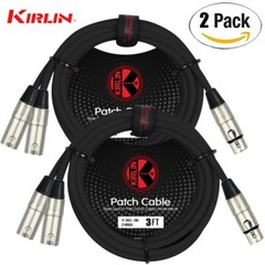 2-PACK Kirlin 3FT Splitter Y-Cable 3-Pin XLR Female to Dual XLR Male Y-303-03