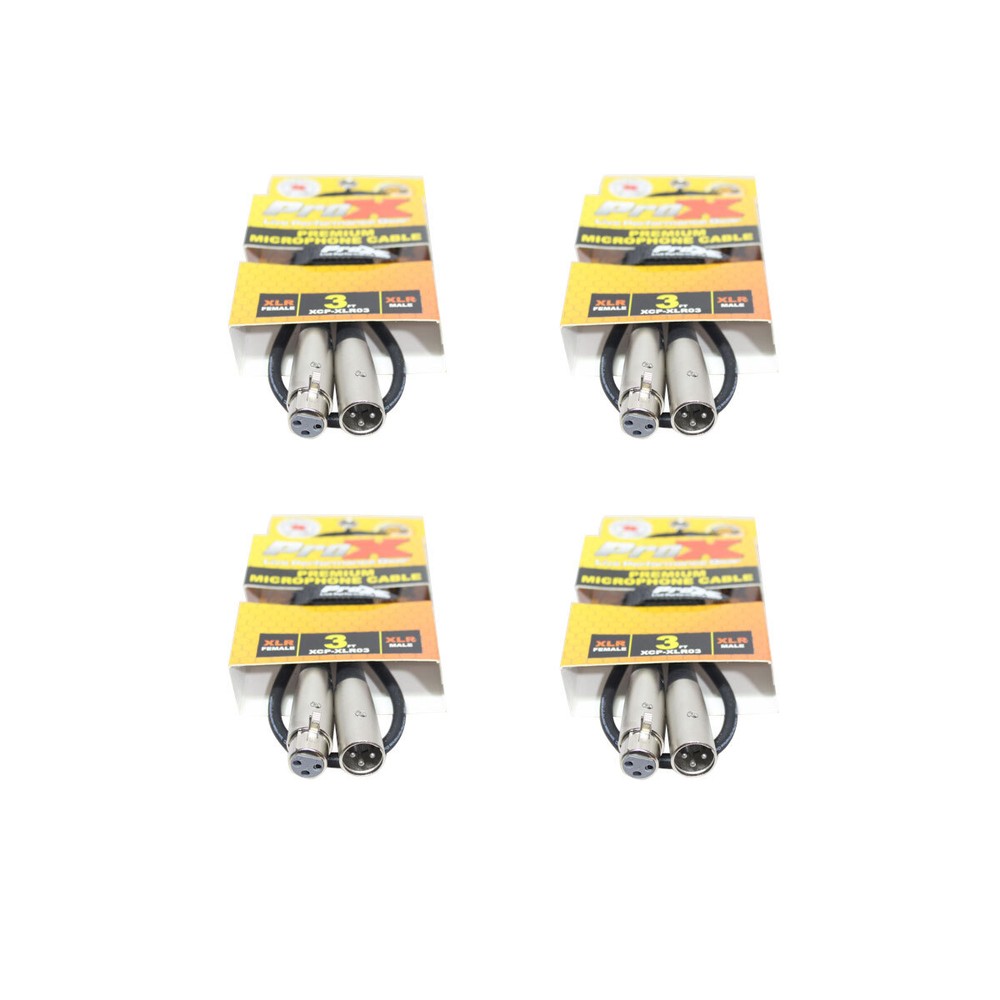 4 Pack-Pro X 3 Ft. Balanced XLR3-F to XLR3-M Premium Audio Microphone Cable