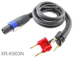 3ft SpeakOn Neutrik Plug to Two Dual Banana Plugs Speaker/Amplifier Kirlin Cable