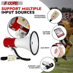 5Core Megaphone Speakers Blow Horn Pro Sports Event Speaker 50 Watt w/ Recording