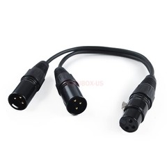 3-Pin XLR Female Jack to Dual 2 Male Plug Audio Adapter Y Spiter Splitter Cable