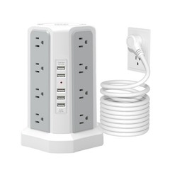 Surge Protector Power Strip Tower with USB Ports, Fararaka 10 FT Extension Co…