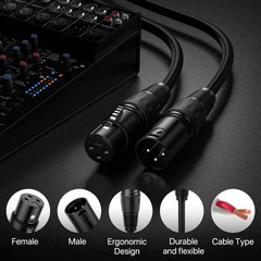 1.5 Ft XLR Cable 6 Packs Balanced Microphone DMX Cable Black