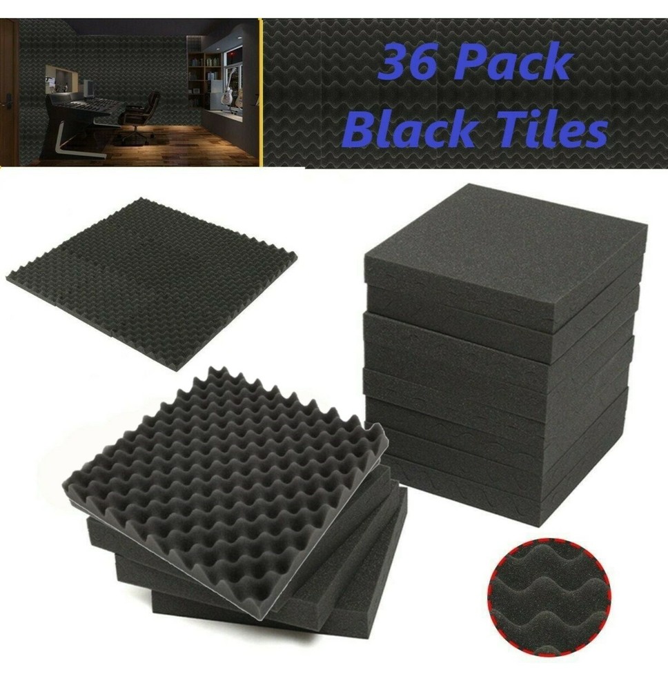36pk Premium Acoustic Foam Black Egg Crate Wall Tile Soundproofing 12″x12″x1.5″