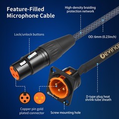 XLR Pass Through Cable, XLR Male Panel Mount to Female Connector Adapter, Mic