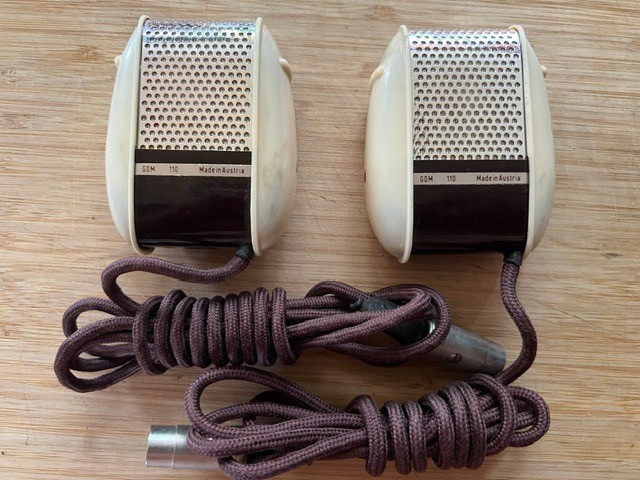 Vintage Microphone Pair: Grundig GDM 110 Dynamic Microphones w 3-Pin DIN Cords