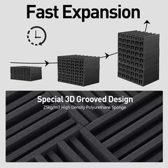 24-Pack Self-Adhesive Acoustic Foam Panels, 12X12X2 Inches, Black, High Density
