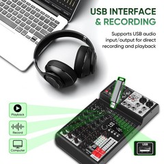 Audio Mixer 4 Channel Sound Mixer Console, Professional Music Mixing Board DJ…