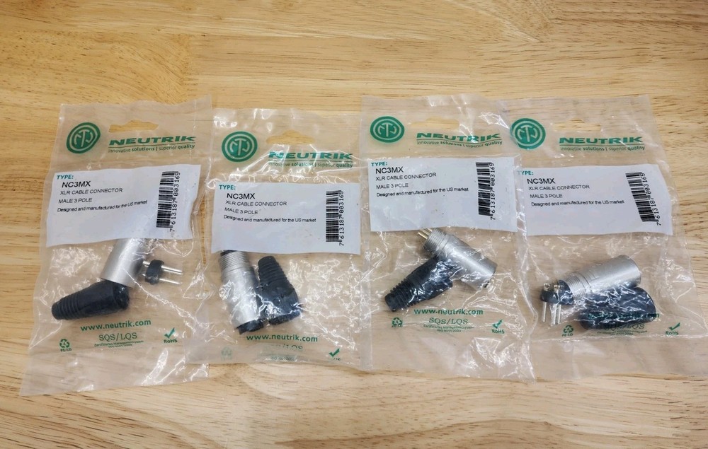 Lot of 4 Neutrik NC3MX Male XLR Cable Connectors – Silver – New