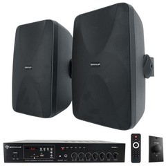 Rockville Commercial Amplifier+(2) Black 6.5″ 4-Way Swivel Speakers+Wall Control