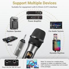 15-Channel UHF Wireless Handheld Microphone with Rechargeable Receiver – Silver
