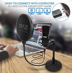 Pyle USB Audio Cardioid Condenser Mic w/Desktop Stand and Pop Filter PDMIKT120