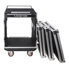 Sound Town 12U DJ Rack Case w/11U Slant Mixer Top Casters Lock Drawer STMR-12TD2