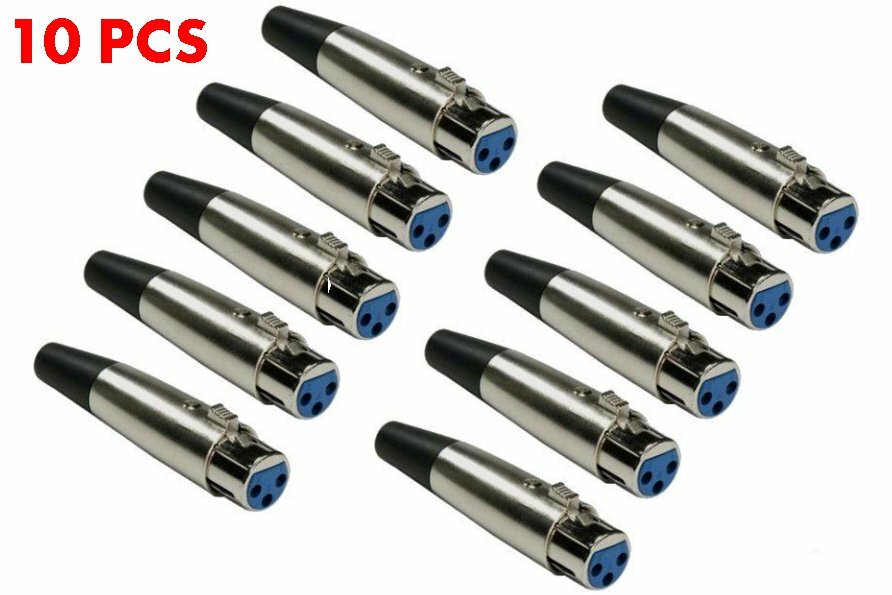 10 Pack XLR 3-Pin Female Audio Mic Microphone Adapter Cable Connector Plug
