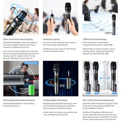 2.4G UHF Wireless Microphone Rechargeable MIicrophone Dual Handheld Microphone