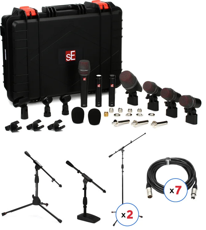 sE Electronics V Pack Arena Drum Microphone Package with Cables and Stands