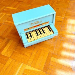Mysterious Antique Sky Blue Wooden 8-Keys Upright Mini Toy Piano made in Italy!