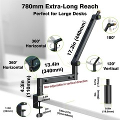 AA AUDIO ACCESSORY Low Profile Boom Arm (Design for Heavy Mic) 6.6lbs Black