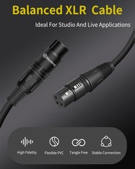 10ft XLR Female to Female 2Pack Balanced Shielded Microphone Audio Cable 3-pin
