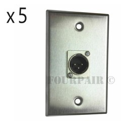 5 Pack – 1-Port Socket XLR Male Stainless Steel Microphone Mic Audio Wall Plate