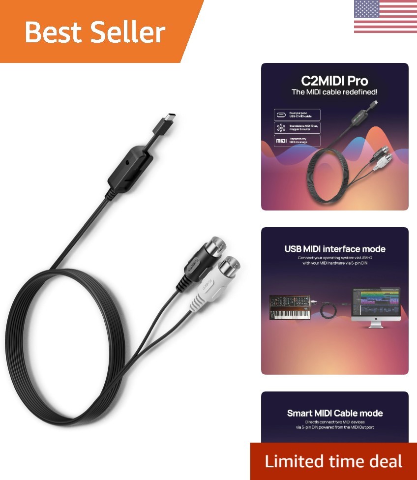 High-Speed USB-C to MIDI Cable – Dual Functionality & Zero Latency Performance