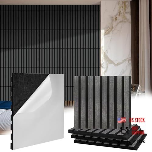 8 Pcs 3D Wood Wall Panels Peel and Stick Self Adhesive Wood Slat Dark Gray
