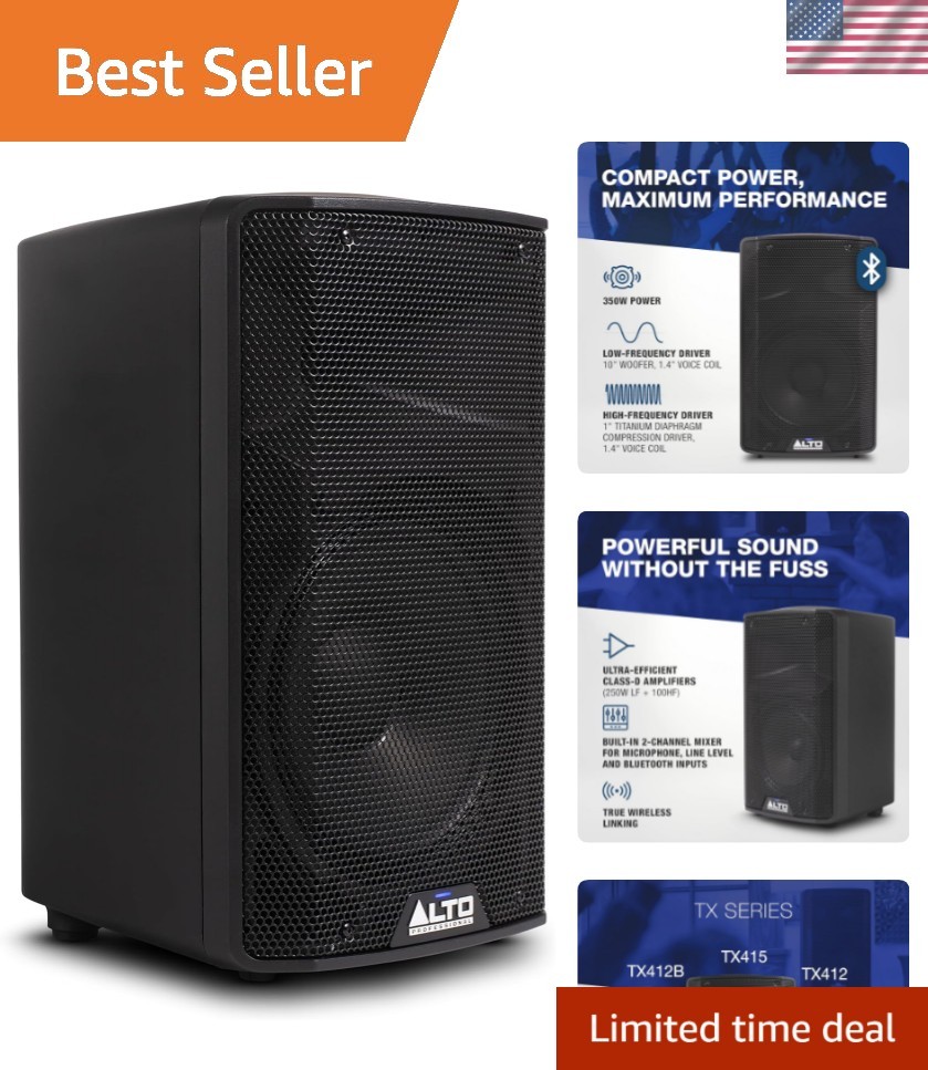 TX410 350W 10″ Powered PA Speaker with TWS Bluetooth, 2-Channel Mixer, Monito…