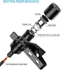 Black Lavalier Microphone For Audio Technica Wireless System With Hirose 4 Pin
