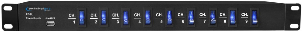 Technical Pro PS9U 1RU 9-Outlet Switched Power Supply with 5V USB Charging Port