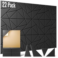 22 Pack Acoustic Panels, 12″X 12″X 0.4″ Peel and Graphic Square (22 Pack) Black