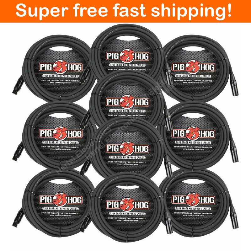 10 Pack Pig Hog PHM20 XLR High Performance 8mm Microphone Cable, 20 Ft – New